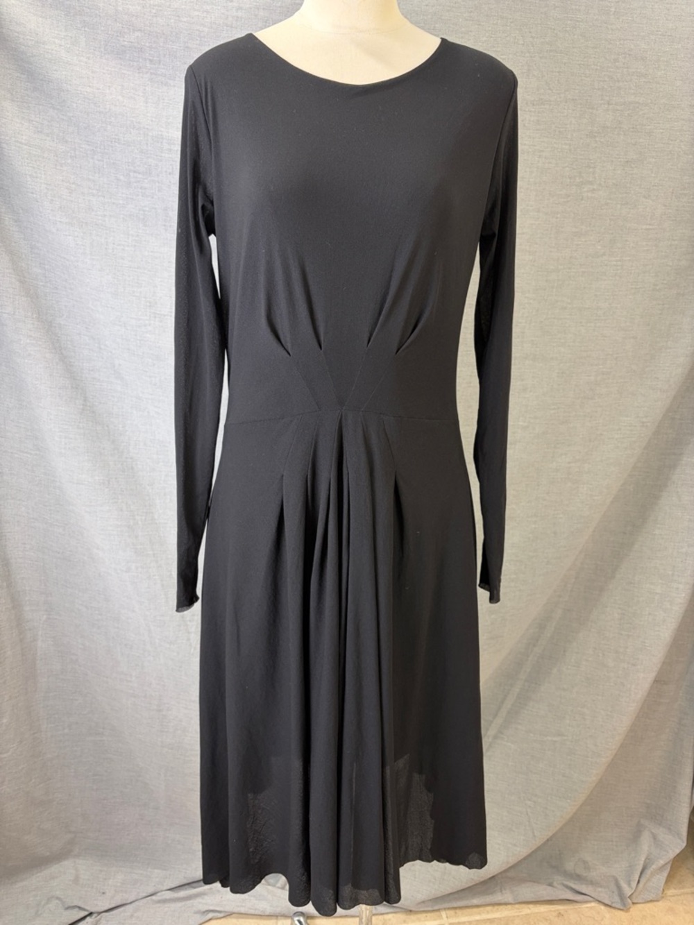 GANNI Laguna Mesh Black Sunray Pleated Midi Dress Long Sleeve XL